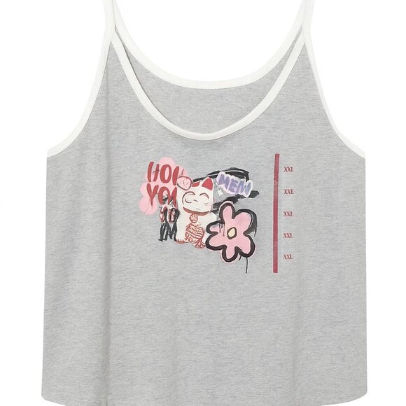 Skinnydip Tops - Skinny Dip Gray Cat Graphic Tank Top – Size XXL | Trendy and Comfortable
